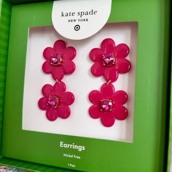 NEW kate spade x Target Holiday Red Linear Floral Earrings NEW in BOX - Picture 1 of 5